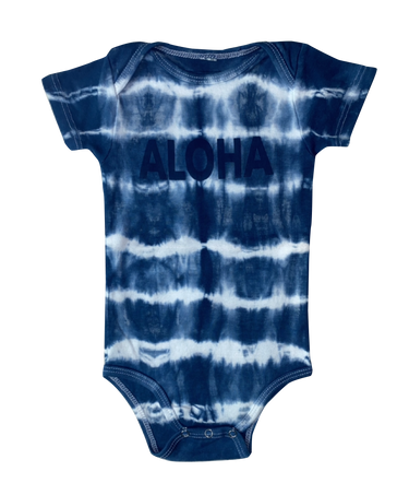Indigo Aloha Stripe Organic Onesie